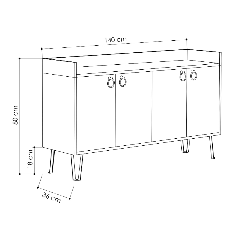 Μπουφές Dea Megapap χρώμα sapphire oak - ανθρακί 140x36x80εκ. - Image 3