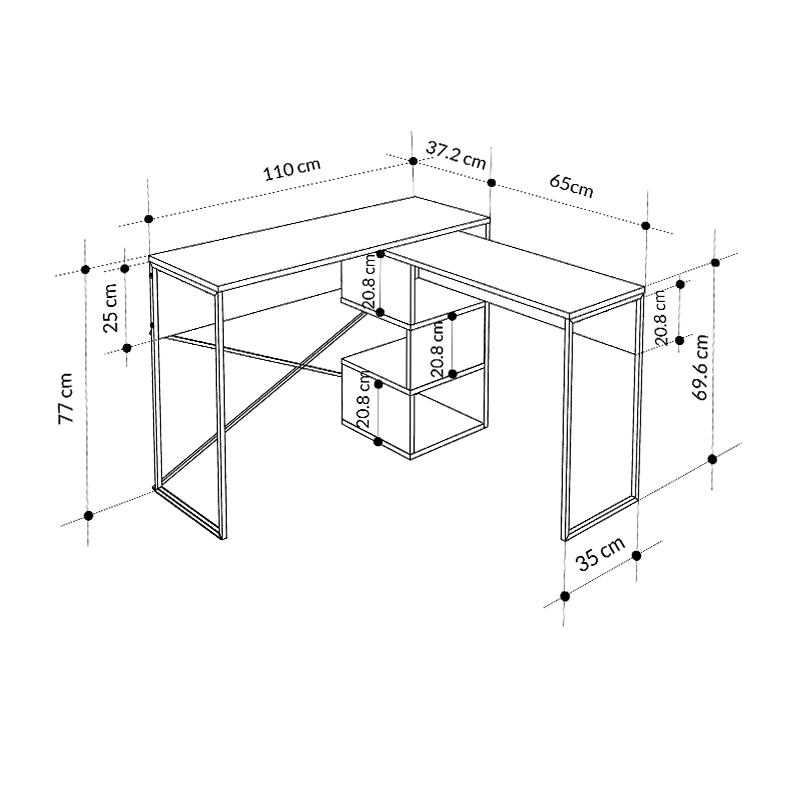 Γραφείο εργασίας πολυμορφικό Badau Megapap χρώμα φυσικό οξιάς 110x37,2x77εκ. - Image 6