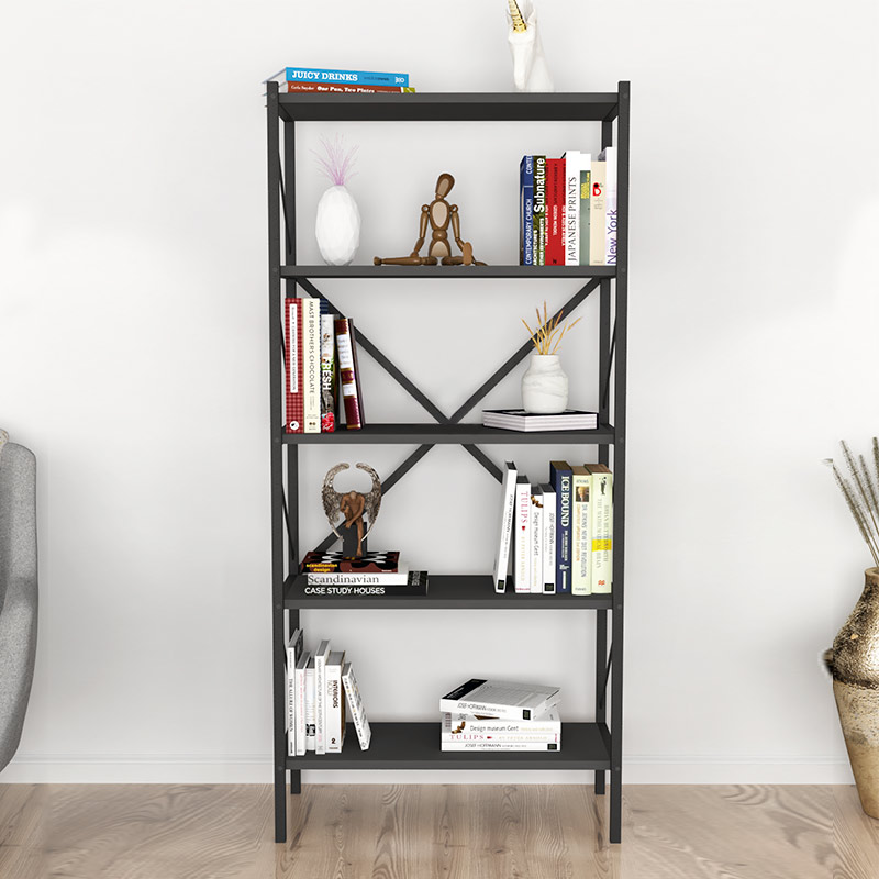 Βιβλιοθήκη Jocasta Megapap μεταλλική - μελαμίνης χρώμα ανθρακί 66x34x160εκ. - Image 2