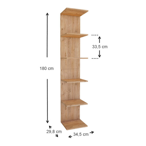 Βιβλιοθήκη - Ραφιέρα τοίχου Ogden Megapap χρώμα pine oak 34,5x30x180εκ. - Image 4