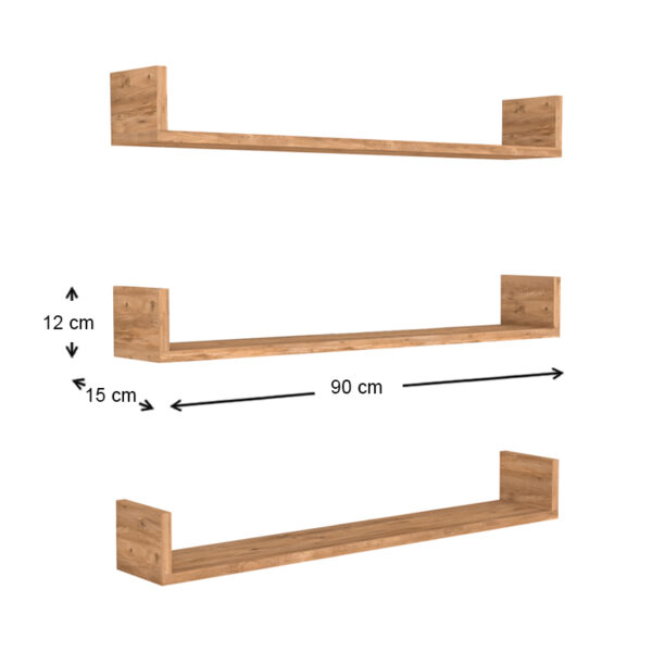 Ραφιέρα τοίχου Tyrion Megapap 3 τεμαχίων χρώμα pine oak 90x15x12εκ. - Image 2