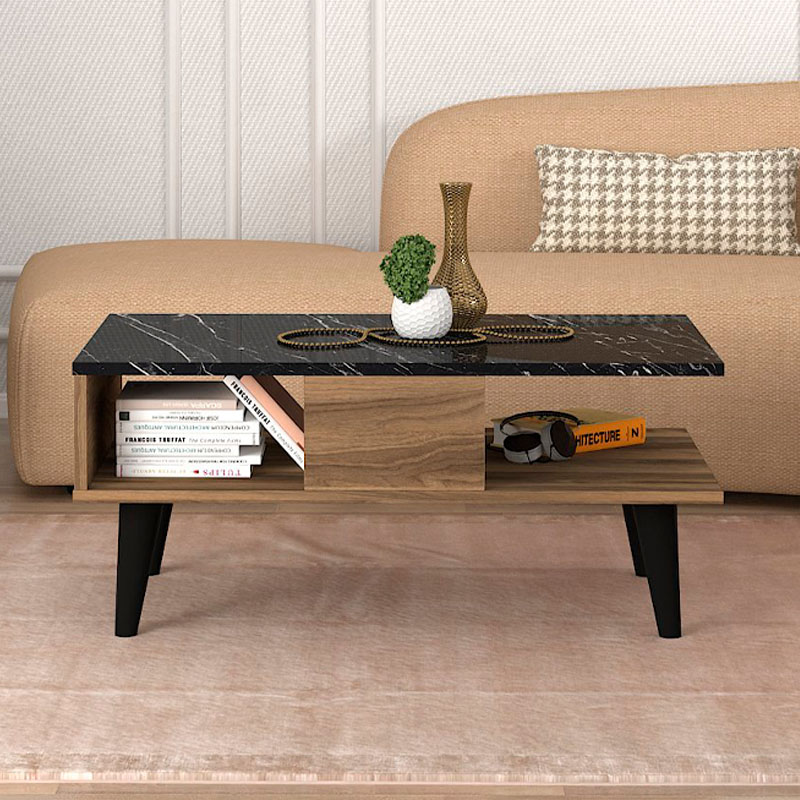 Τραπεζάκι σαλονιού Andros Megapap χρώμα καρυδί - μαύρο εφέ μαρμάρου 90x54x39,6εκ. - Image 2