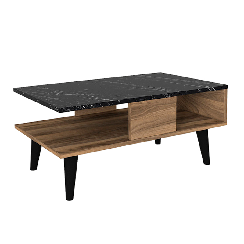 Τραπεζάκι σαλονιού Andros Megapap χρώμα καρυδί - μαύρο εφέ μαρμάρου 90x54x39,6εκ. - Image 4