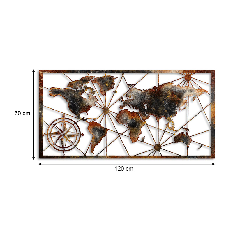 Διακοσμητικό τοίχου World Map Megapap μεταλλικό χρώμα μαύρο - bronze 120x60εκ. - Image 3