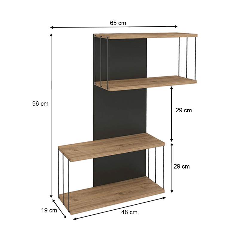 Ραφιέρα τοίχου Destan Megapap χρώμα ανθρακί - φυσικό οξιάς 65x19x96εκ. - Image 3