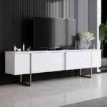 Έπιπλο τηλεόρασης Luxe Megapap χρώμα λευκό - χρυσό 180x30x50εκ.