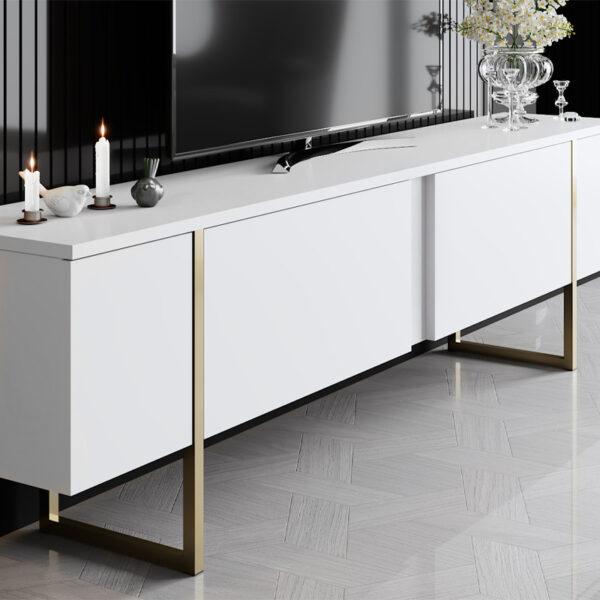Έπιπλο τηλεόρασης Luxe Megapap χρώμα λευκό - χρυσό 180x30x50εκ. - Image 2