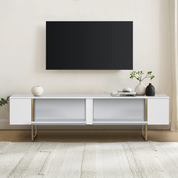 Έπιπλο τηλεόρασης Luxe Megapap χρώμα λευκό - χρυσό 180x30x50εκ. - Image 3