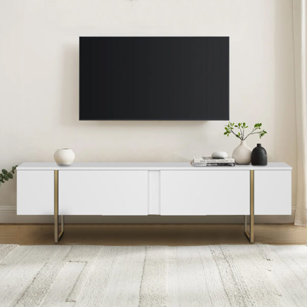 Έπιπλο τηλεόρασης Luxe Megapap χρώμα λευκό - χρυσό 180x30x50εκ. - Image 4