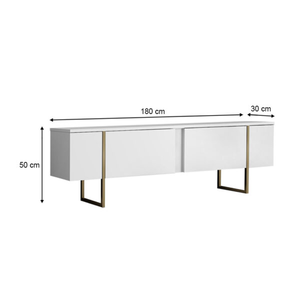 Έπιπλο τηλεόρασης Luxe Megapap χρώμα λευκό - χρυσό 180x30x50εκ. - Image 5