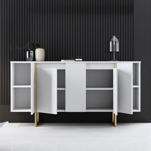 Μπουφές Luxe Megapap χρώμα λευκό - χρυσό 160x35x80εκ. - Image 2