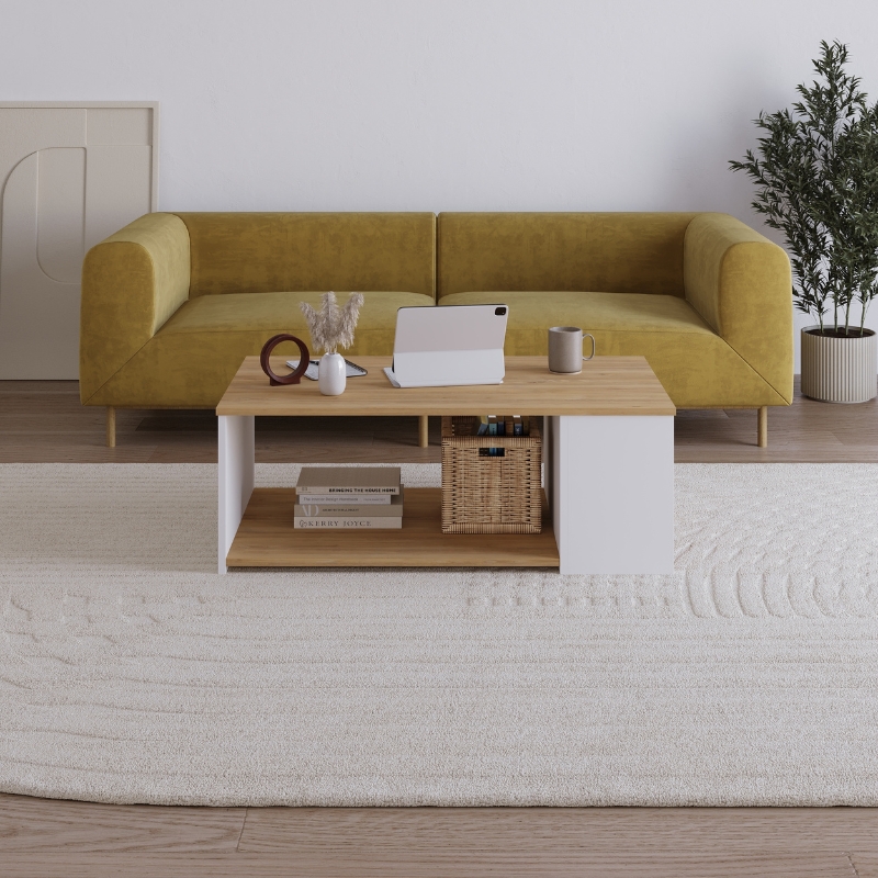 Τραπεζάκι σαλονιού Berg Megapap χρώμα sapphire oak - λευκό 110x60x40εκ. - Image 3