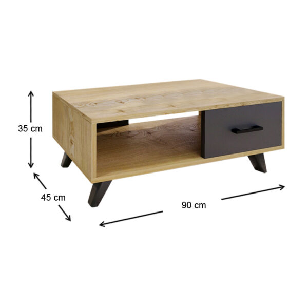 Τραπεζάκι σαλονιού Gilbert Megapap χρώμα sapphire oak - ανθρακί 90x45x35εκ. - Image 2