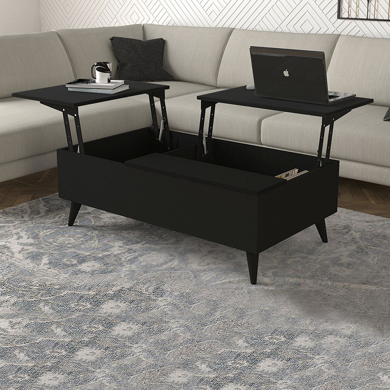 Τραπεζάκι σαλονιού Roy Megapap με σερβιτόρο χρώμα μαύρο 121x69x40εκ. - Image 2