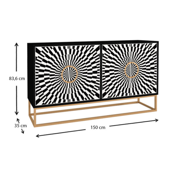 Μπουφές Gradel Megapap χρώμα μαύρο - ασπρόμαυρο 150x35x83,6εκ. - Image 5