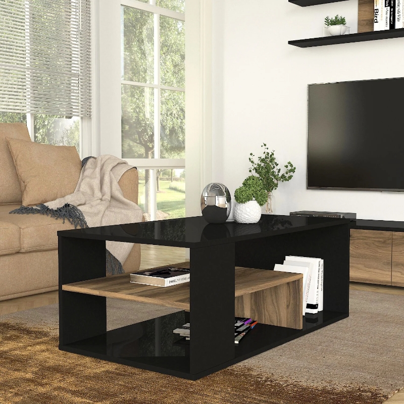 Τραπεζάκι σαλονιού Abdera Megapap χρώμα μαύρο - καρυδί 110x60x42εκ. - Image 2