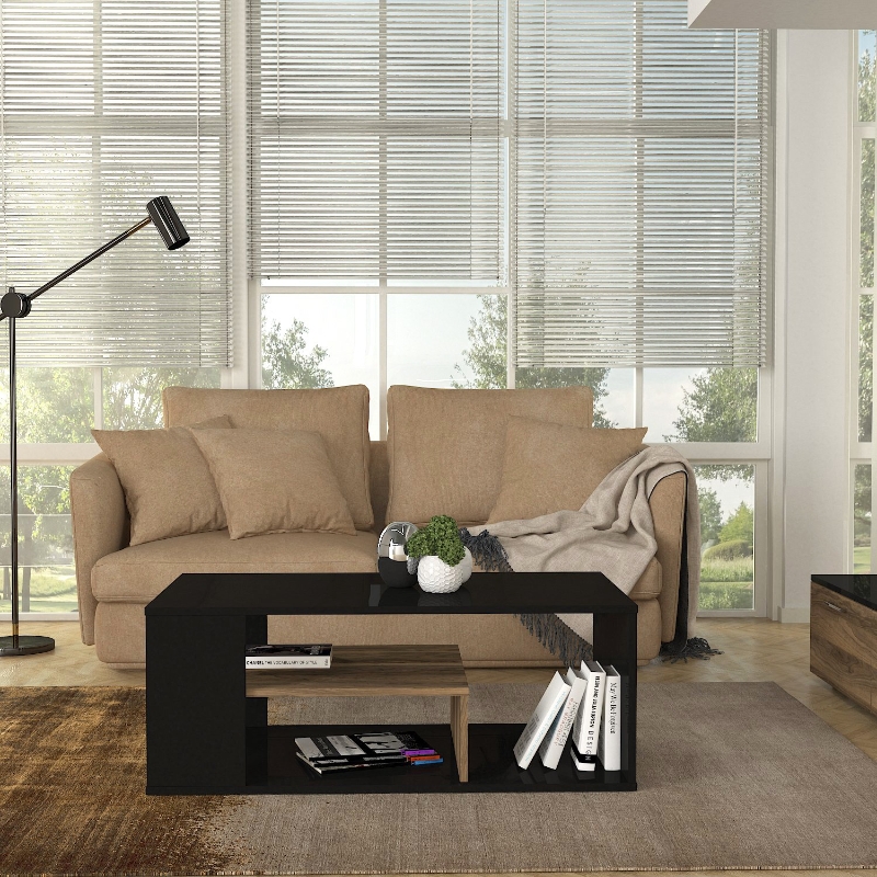 Τραπεζάκι σαλονιού Abdera Megapap χρώμα μαύρο - καρυδί 110x60x42εκ. - Image 3