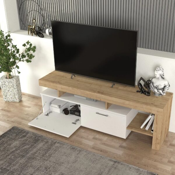 Έπιπλο τηλεόρασης Acnes Megapap χρώμα λευκό - sapphire oak 160x40x53εκ. - Image 3