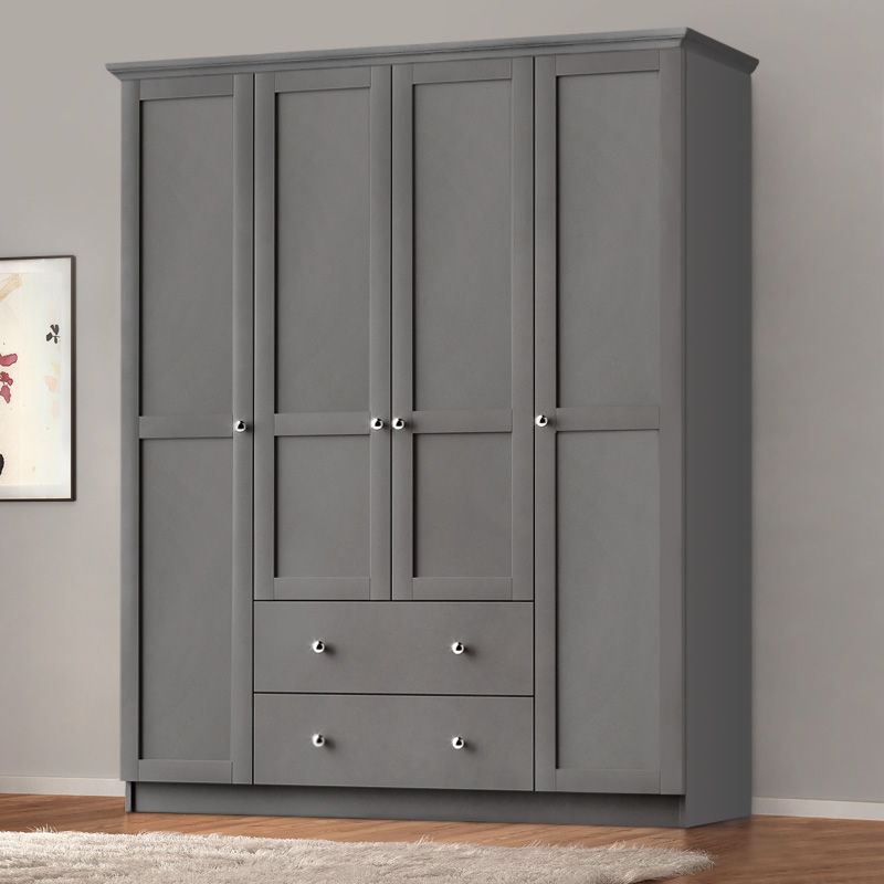 Ντουλάπα ρούχων Emily Megapap τετράφυλλη με συρτάρια χρώμα ανθρακί 140x50x210εκ. - Image 3