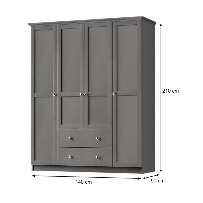 Ντουλάπα ρούχων Emily Megapap τετράφυλλη με συρτάρια χρώμα ανθρακί 140x50x210εκ. - Image 4