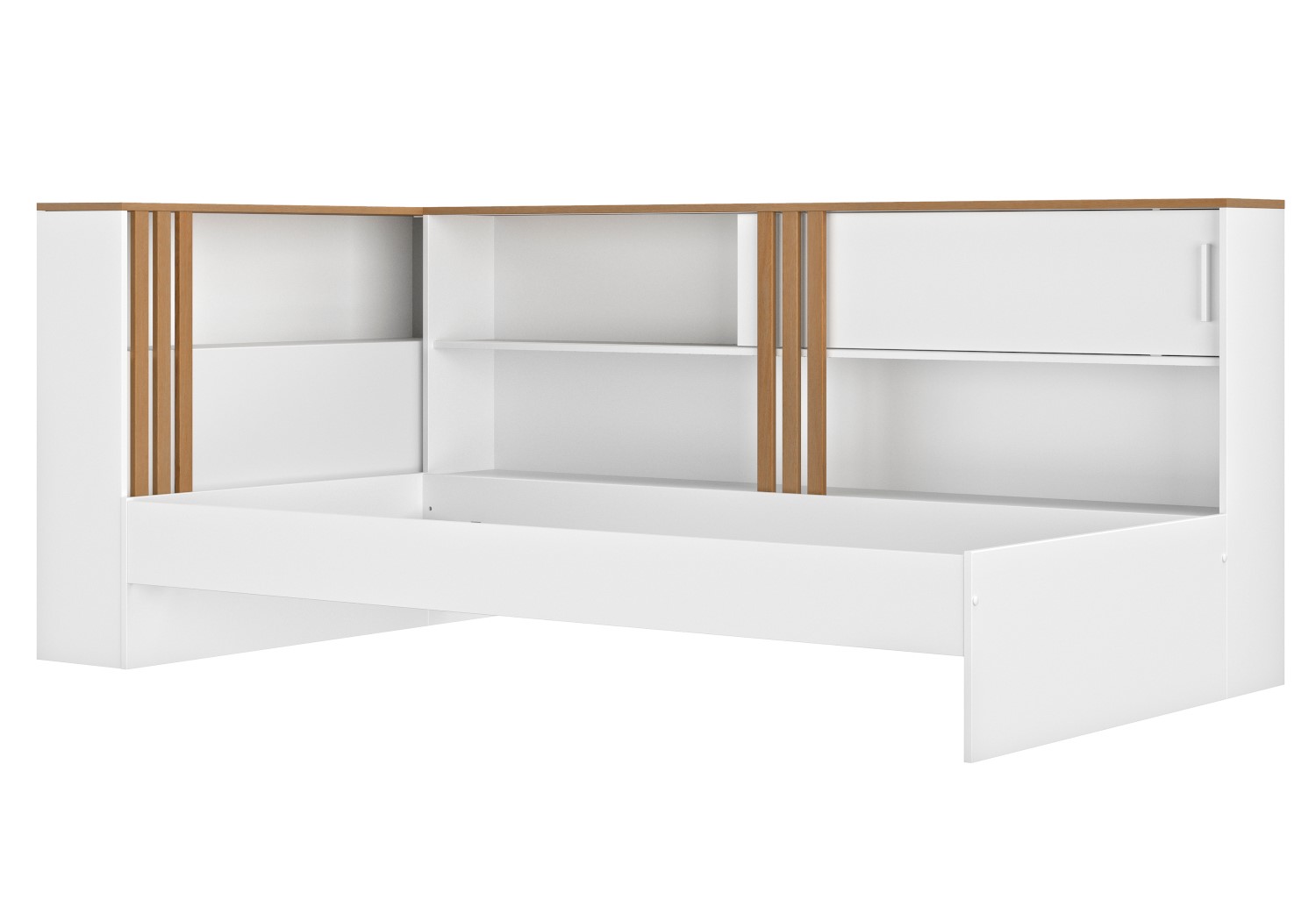 Andrea κρεβάτι μονό με ράφια 219x121x97εκ. ( για στρώμα 90x190εκ. ) Λευκό / Helvezia Oak - Image 2