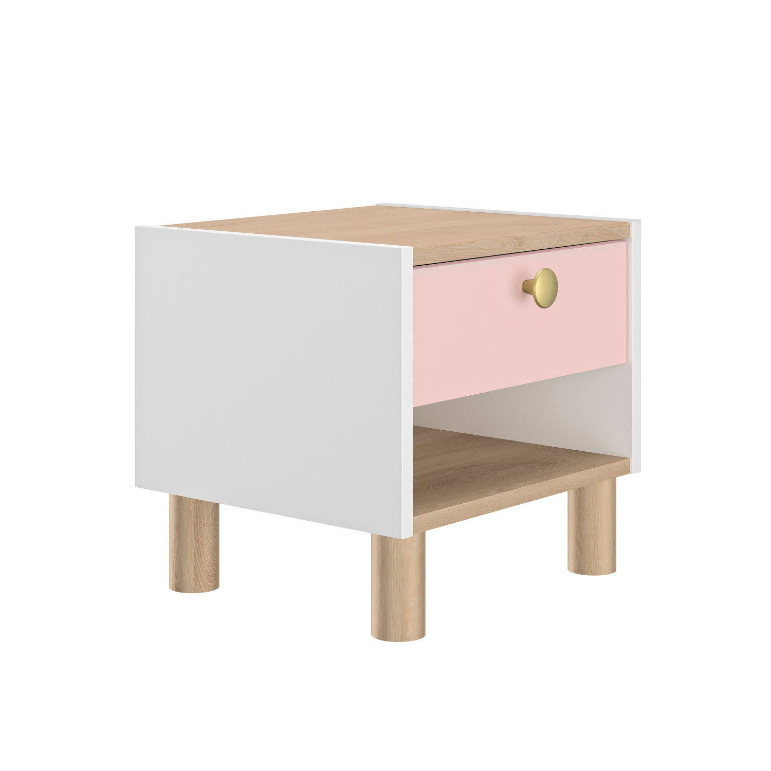 Romy κομοδίνο με ένα συρτάρι 39x35x37εκ. Λευκο / Ροζ / Blond Oak - Image 2