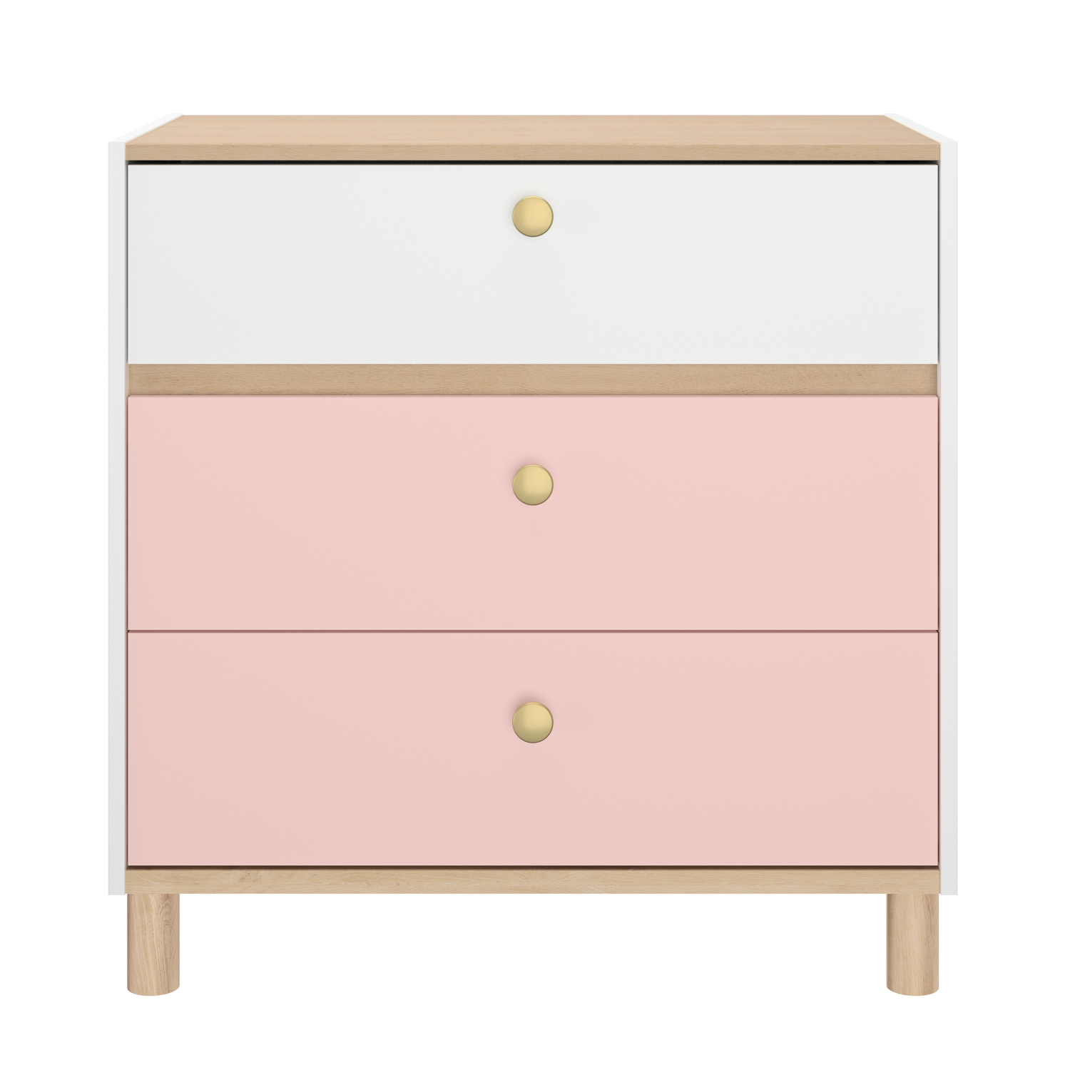 Romy συρταριέρα με 3 συρτάρια 81x45x82εκ. Λευκό / Ροζ / Blond Oak