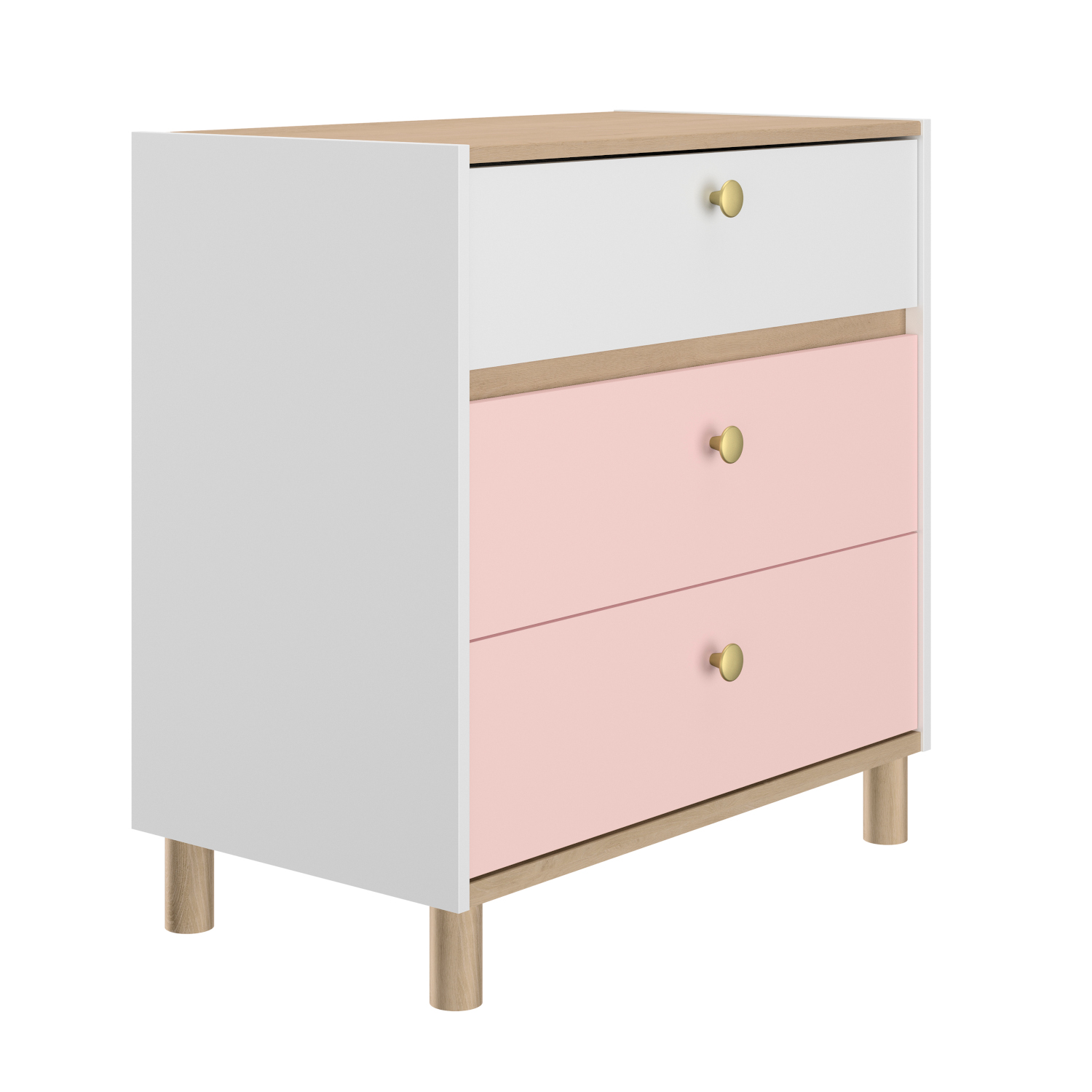 Romy συρταριέρα με 3 συρτάρια 81x45x82εκ. Λευκό / Ροζ / Blond Oak - Image 2