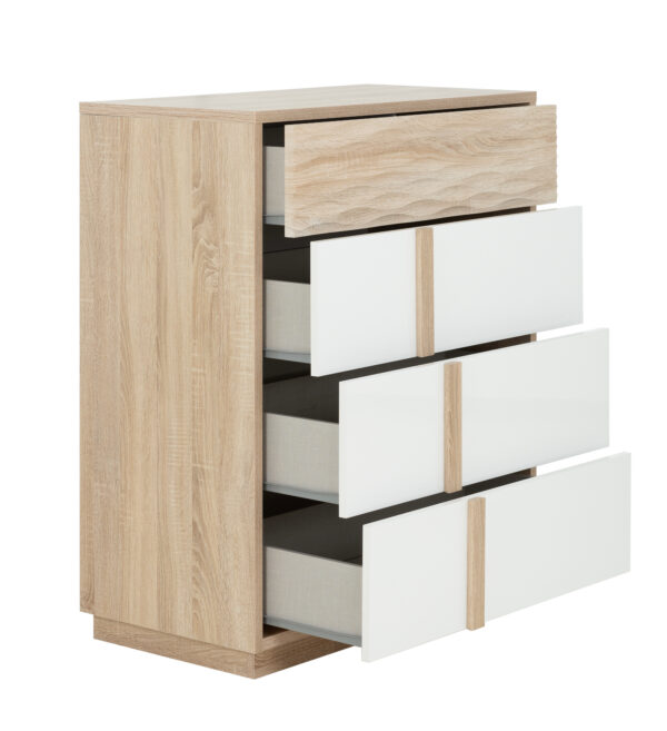 Curtys συρταριέρα με 4 συρτάρια 89x45x104εκ. Sonoma Oak / Λευκή γυαλιστερή λάκα - Image 2