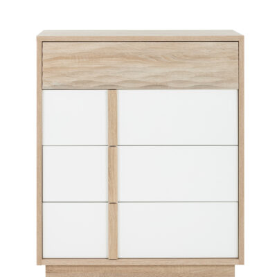 Curtys συρταριέρα με 4 συρτάρια 89x45x104εκ. Sonoma Oak / Λευκή γυαλιστερή λάκα