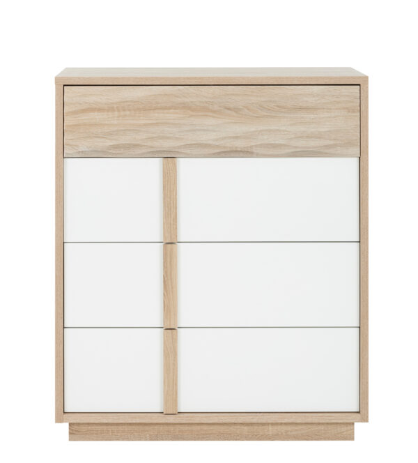 Curtys συρταριέρα με 4 συρτάρια 89x45x104εκ. Sonoma Oak / Λευκή γυαλιστερή λάκα