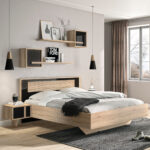 Curtys Κρεβάτι διπλό 172x204εκ. (για στρώμα 160x200εκ.) Sonoma/Μαύρη Γυαλιστερή Λάκα