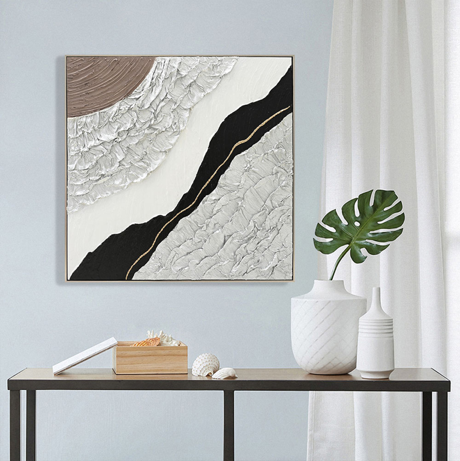 ΠΙΝΑΚΑΣ ΤΟΙΧΟΥ ABSTRACT (ΤΕΤΡΑΓΩΝΟΣ) HM4553.01 ΜΕ ΚΟΡΝΙΖΑ ΜΠΕΖ-ΚΑΜΒΑΣ 82x4.5x82Υεκ - Image 3