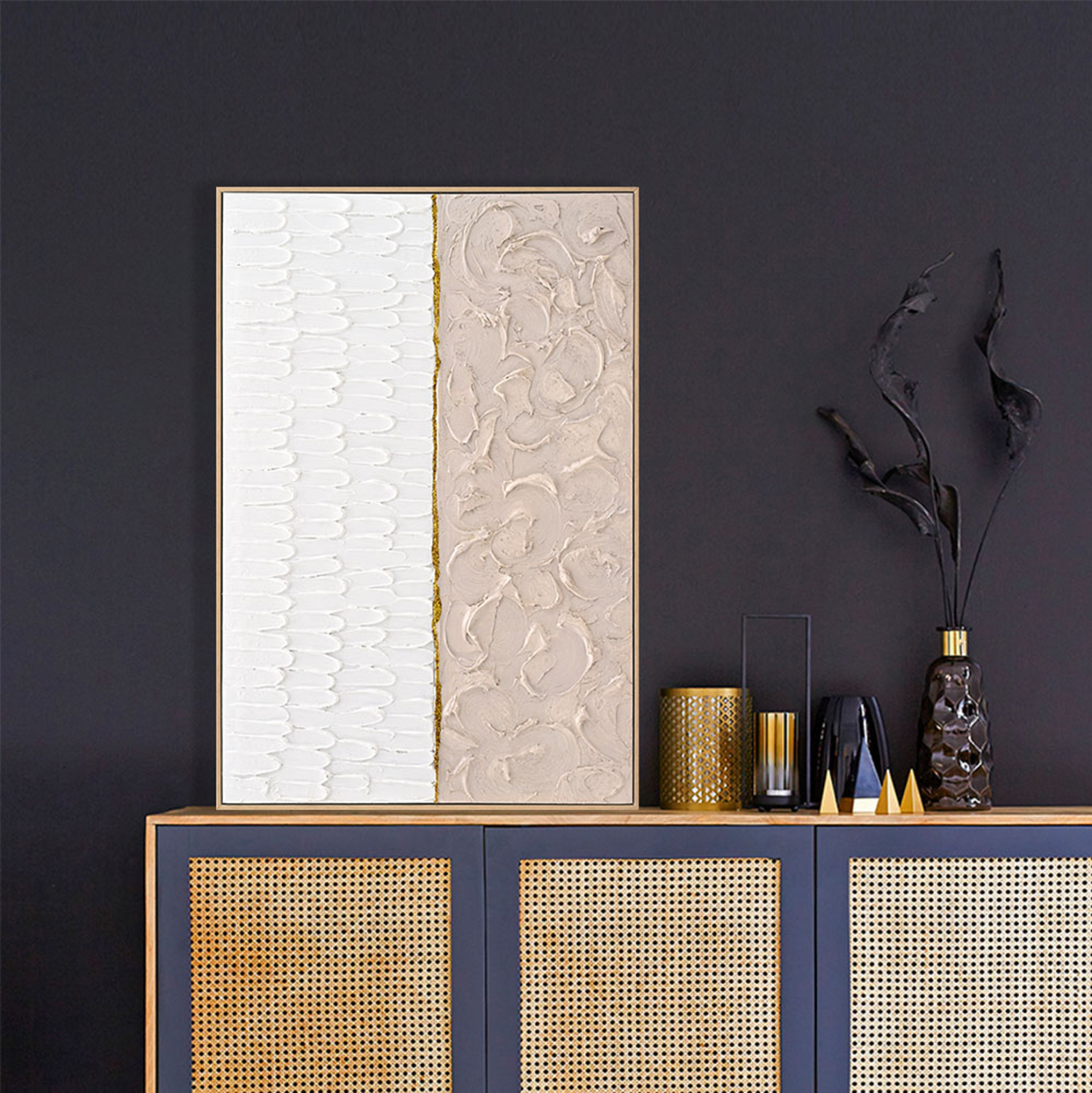 ΠΙΝΑΚΑΣ TOIXOY SHON HM4558 ΜΕ ΚΟΡΝΙΖΑ ΜΠΕΖ-ΚΑΜΒΑΣ ΣΕ ΛΕΥΚΟ-ΜΠΕΖ 62x4,5x92Υεκ. - Image 3