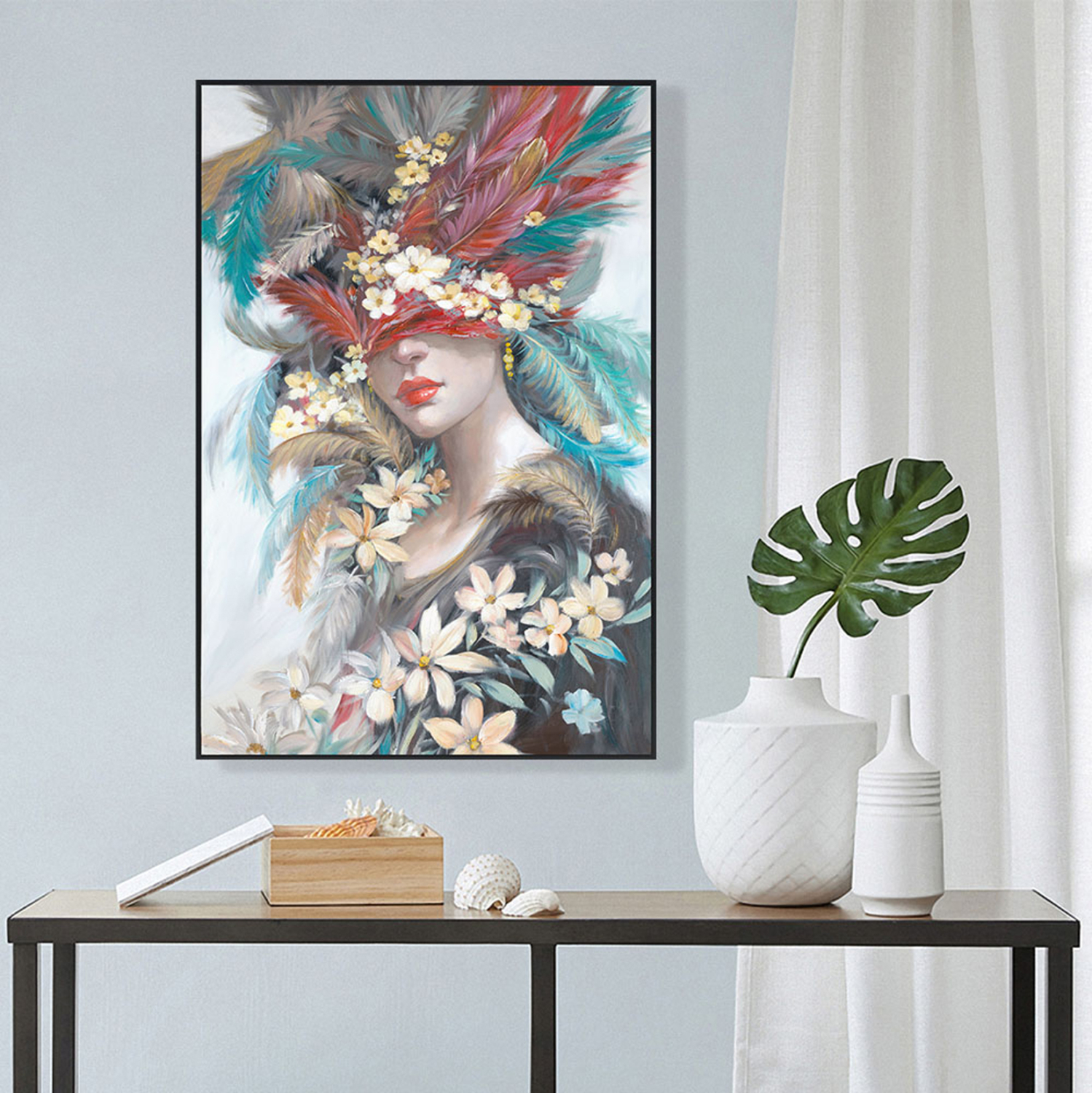 ΠΙΝΑΚΑΣ TOIXOY ONNANOKO HM4564 ΜΕ ΚΟΡΝΙΖΑ ΜΑΥΡΗ-ΚΑΜΒΑΣ ΕΚΤΥΠΩΣΗ ΓΥΝΑΙΚΕΙΟ ΠΡΟΣΩΠΟ 82x4,5x122Υεκ. - Image 3