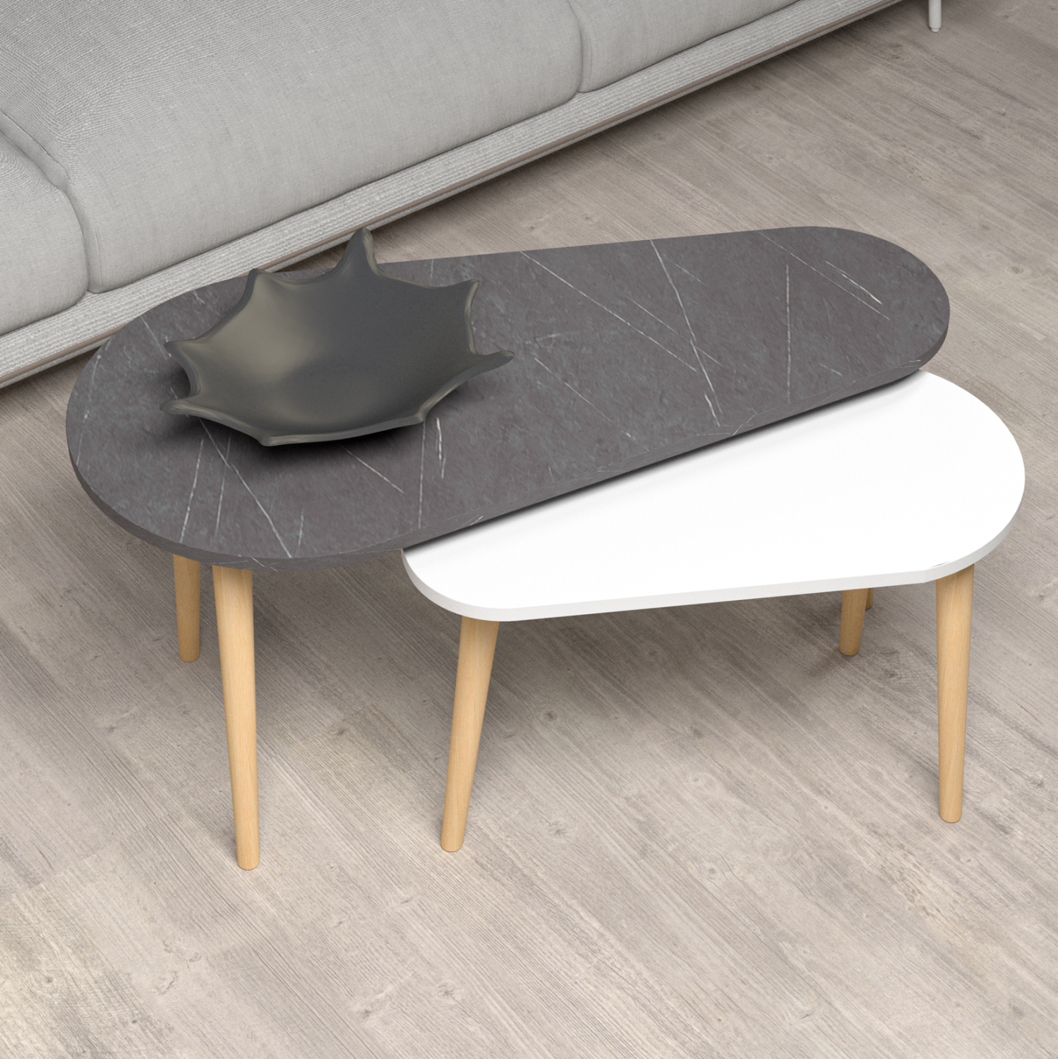 ΣΕΤ 2ΤΜΧ ΤΡΑΠΕΖΙΑ ΣΑΛΟΝΙΟΥ APRILIA HM18179.01 ΜΕΛΑΜΙΝΗ ΑΝΘΡΑΚΙ-ΛΕΥΚΟ 95x47x47Υεκ - Image 3