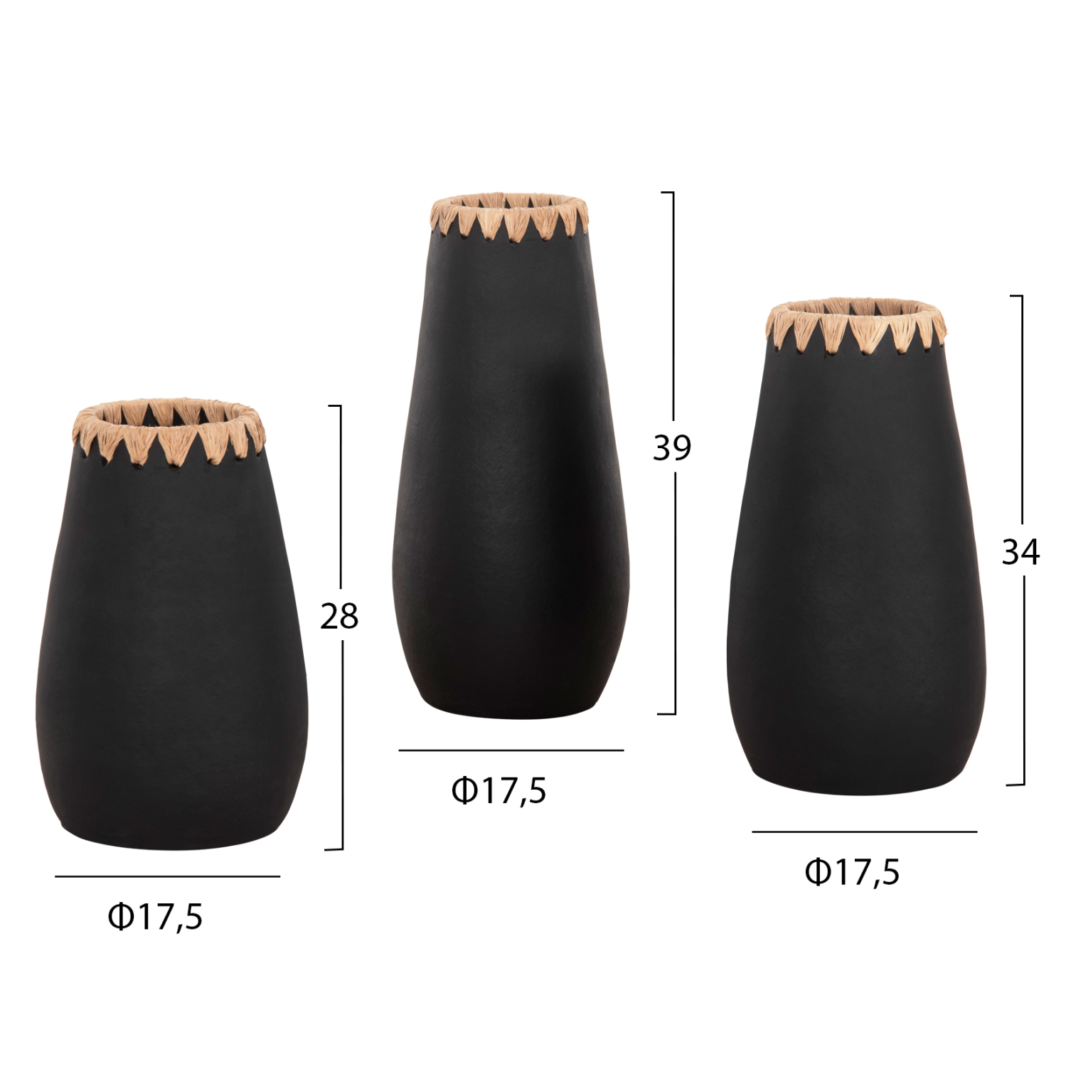 ΣΕΤ 3ΤΜΧ ΔΙΑΚΟΣΜΗΤΙΚΑ ΒΑΖΑ HM4372 ΤΕΡΑΚΟΤΑ ΣΕ ΜΑΥΡΟ ΜΕ ΠΛΕΞΗ ΨΑΘΑΣ ΣΤΟ ΣΤΟΜΙΟ - Image 2