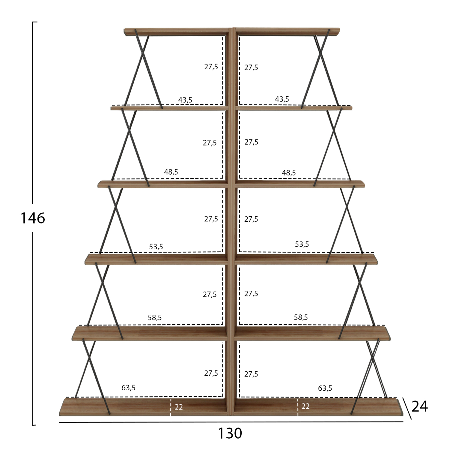 ΣΕΤ ΒΙΒΛΙΟΘΗΚΕΣ 2ΤΜΧ MINI TARS HM11772.14 ΜΕΛΑΜΙΝΗ ΦΥΣΙΚΟ OAK-ΜΑΥΡΟ 65x24x146Υεκ.(x2) - Image 2