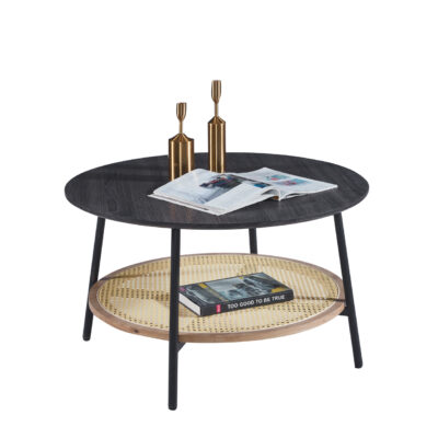 ΤΡΑΠΕΖΙ ΣΑΛΟΝΙΟΥ SEWELL HM18033 MDF ΣΕ ZEBRANO-ΜΕΤΑΛΛΙΚΑ ΠΟΔΙΑ-WICKER Φ80x46,5Υεκ.