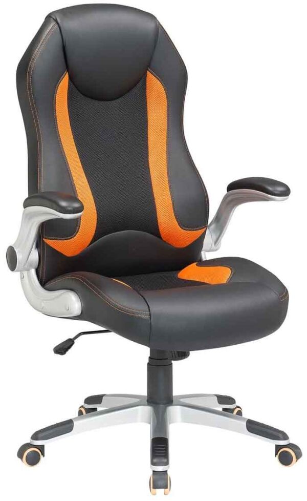 VELCO Pro Systems ΚΑΡΕΚΛΑ ΓΡΑΦΕΙΟΥ GAMING ΜΑΥΡΗ-ΠΟΡΤΟΚΑΛΙ- ΔΙΑΣΤΑΣΕΙΣ: 67x68x110/118cm- ΕΠΙΦΑΝΕΙΑ PU+PVC