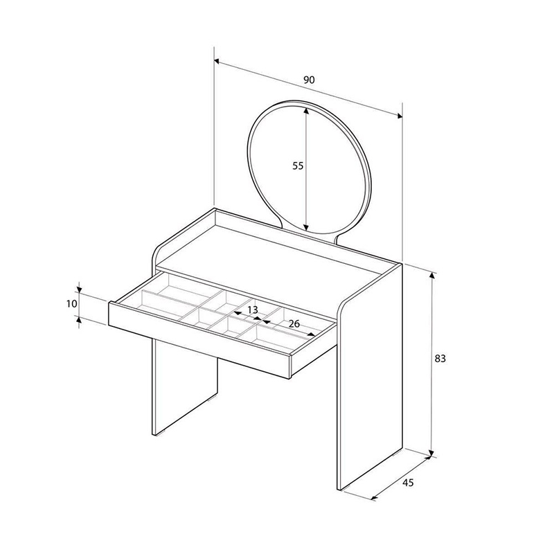 Τουαλέτα με καθρέπτη Curve Megapap χρώμα λευκό του πάγου 90x47x142εκ. - Image 4