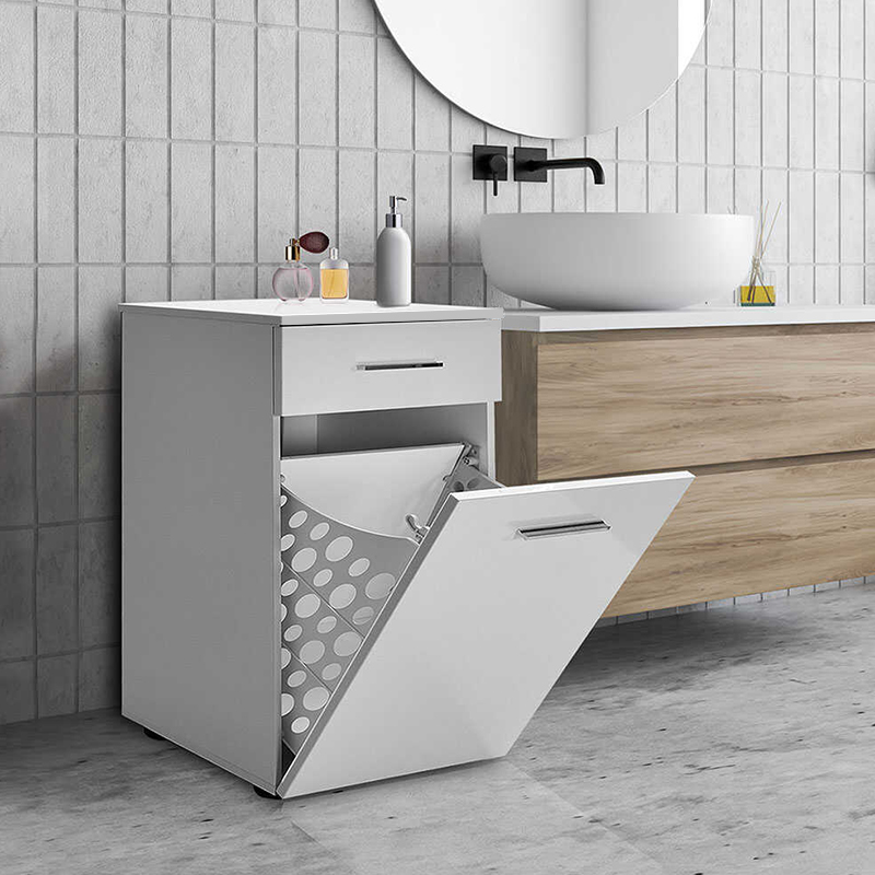 Ντουλάπι - Καλάθι απλύτων Diamond Megapap χρώμα λευκό gloss 52x38x83εκ. - Image 3