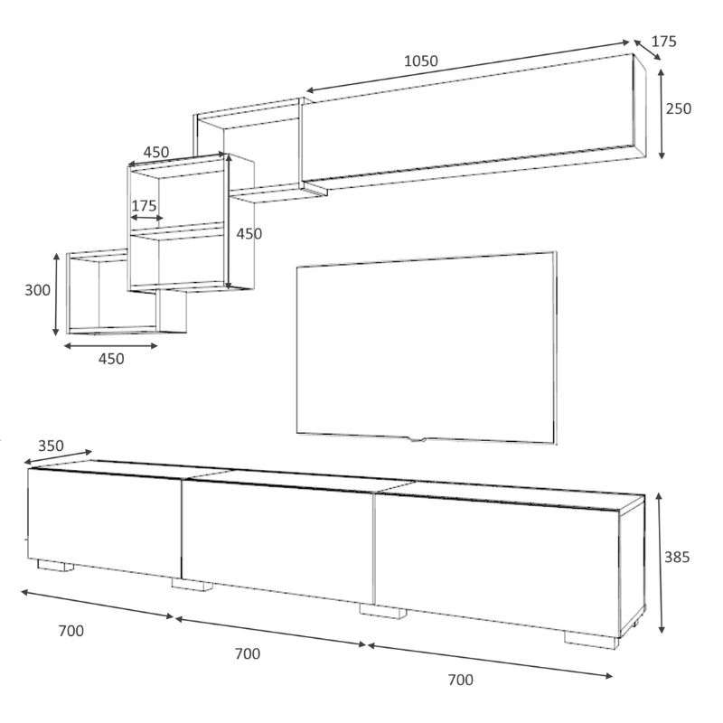Σύνθεση τηλεόρασης Free Megapap χρώμα ανθρακί - γκρι σκυροδέματος 210x35x38εκ. - Image 4