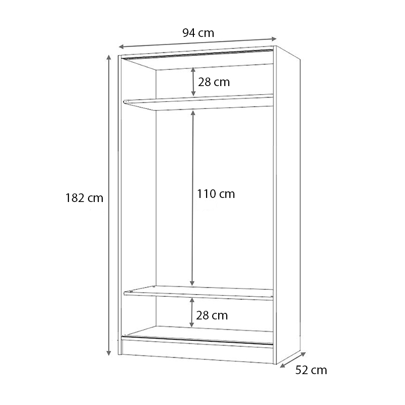 Ντουλάπα ρούχων Misra Megapap δίφυλλη συρόμενη χρώμα καρυδί 94x52x182εκ. - Image 5