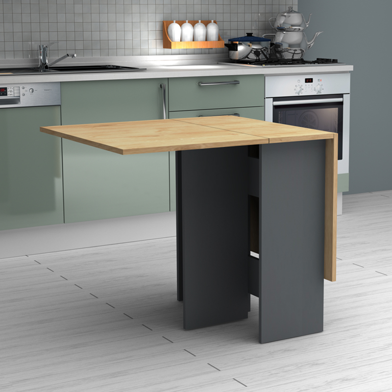 Τραπέζι Pepe Megapap επεκτεινόμενο χρώμα ανθρακί - φυσικό οξιάς 28(56+56)x77x75εκ. - Image 4