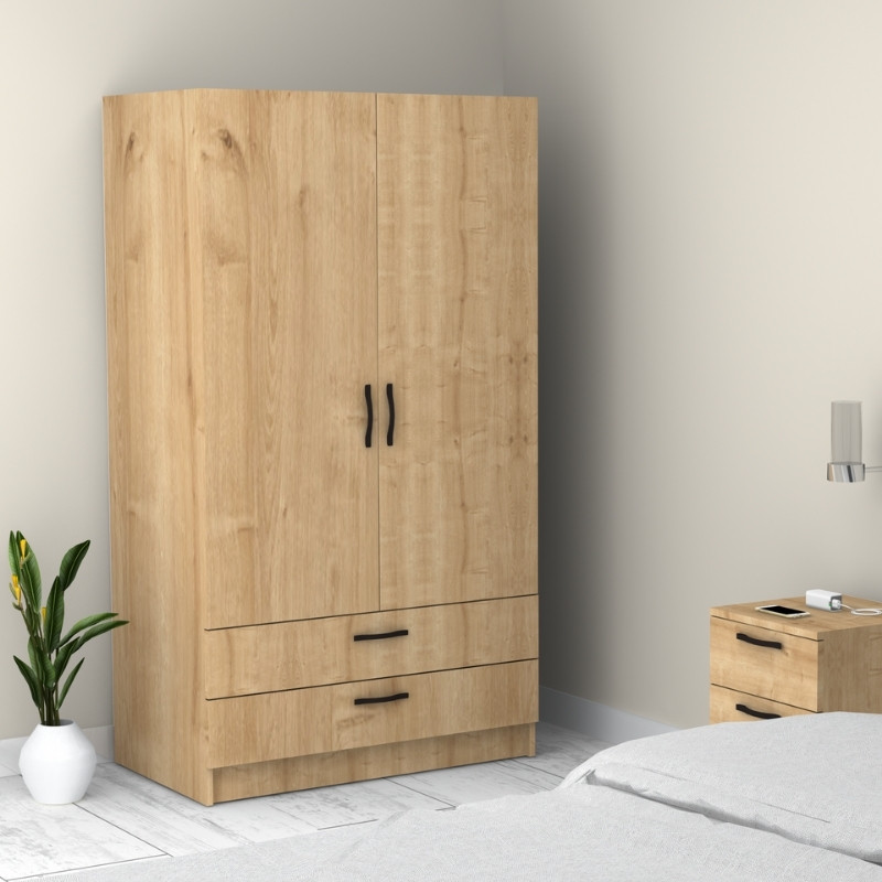 Ντουλάπα ρούχων Victoria Megapap δίφυλλη με συρτάρια χρώμα φυσικό οξιάς 100x60x181εκ. - Image 3