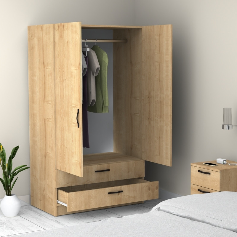 Ντουλάπα ρούχων Victoria Megapap δίφυλλη με συρτάρια χρώμα φυσικό οξιάς 100x60x181εκ. - Image 4