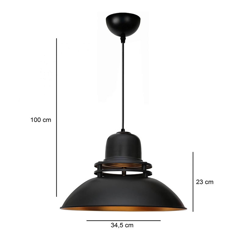 Φωτιστικό οροφής Gerek Megapap E27 μεταλλικό μονόφωτο χρώμα μαύρο Ø34,5x100εκ. - Image 2