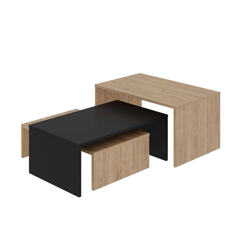 Τραπεζάκι σαλονιού σετ 3 τμχ. Kanta Megapap χρώμα sapphire oak - silky black 80x50x40,5εκ. - Image 3