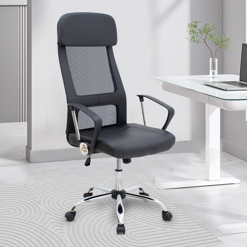 Καρέκλα γραφείου Ovis Megapap με τεχνόδερμα και ύφασμα Mesh χρώμα μαύρο 63x63x119/129εκ. - Image 2